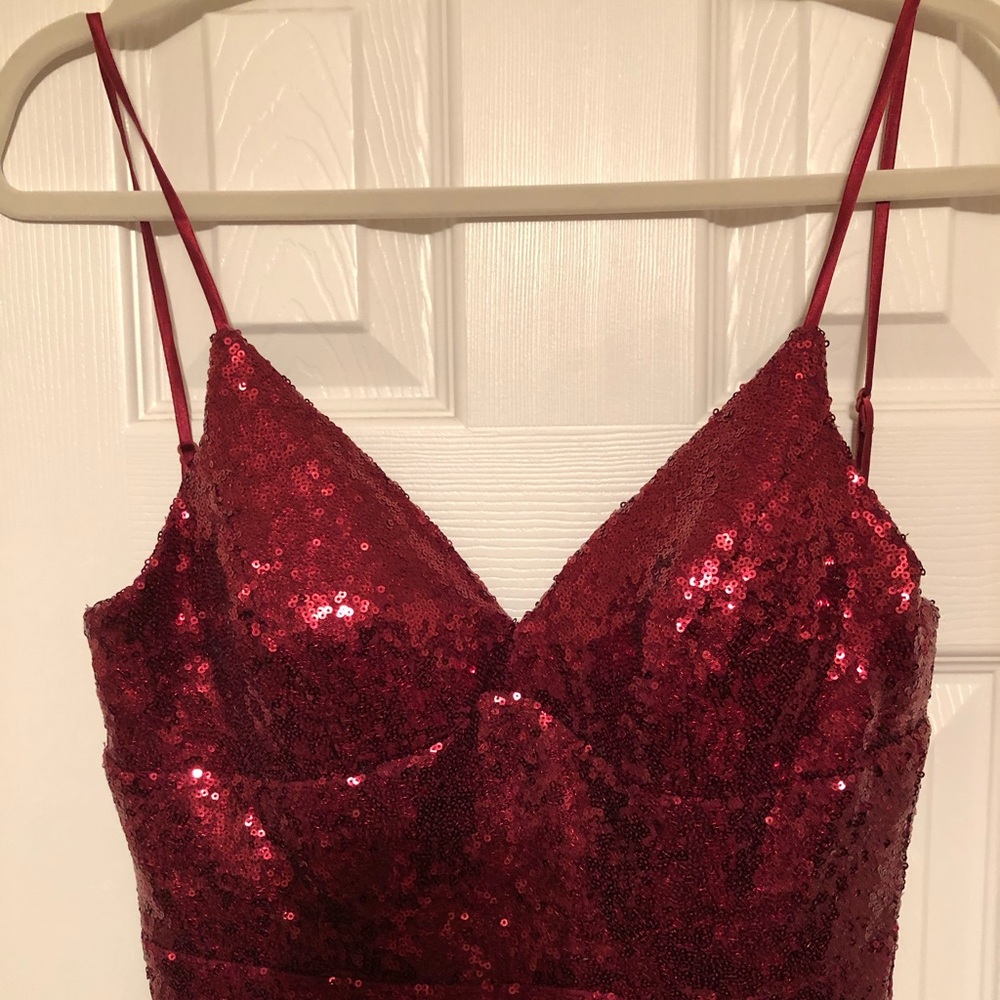 Long Red Sequin spaghetti strap dress
